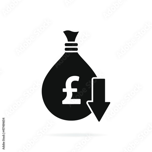 Decreasing value. of pound Cost reduction icon concept isolated on white background. Vector illustration
