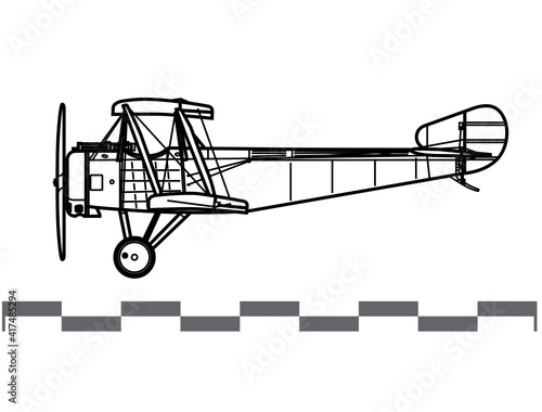 Sopwith Type 9700. Sopwith Strutter. World War 1 attack aircraft. Side view. Image for illustration and infographics.