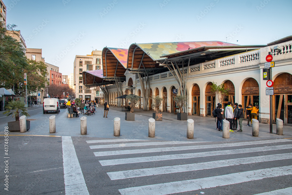 Picture of a famous market in Barcelona "Mercat de Santa Caterina" - obrazy, fototapety, plakaty 