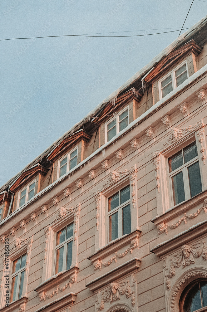 Obraz premium 19th century Art Nouveau architecture in Riga, Āgenskalns. Taken with Zenit ET film camera.