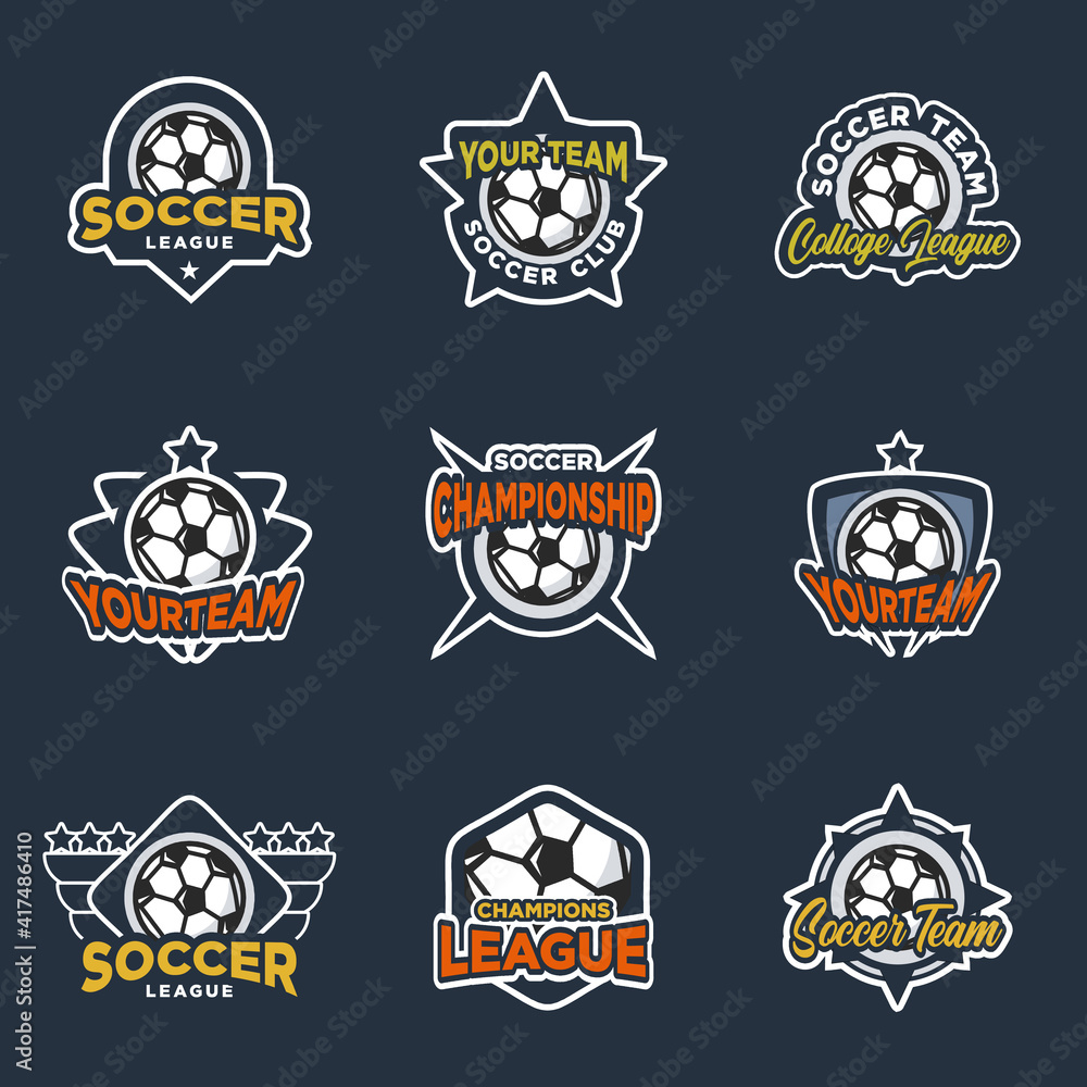 Set of Soccer club emblem. Football badge shield logo, soccer ball team game club elements, Vector Logo Illustration Fit to championship or team