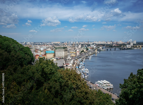 Aerial view of Kyiv Embankment and Dnieper River - Kiev, Ukraine