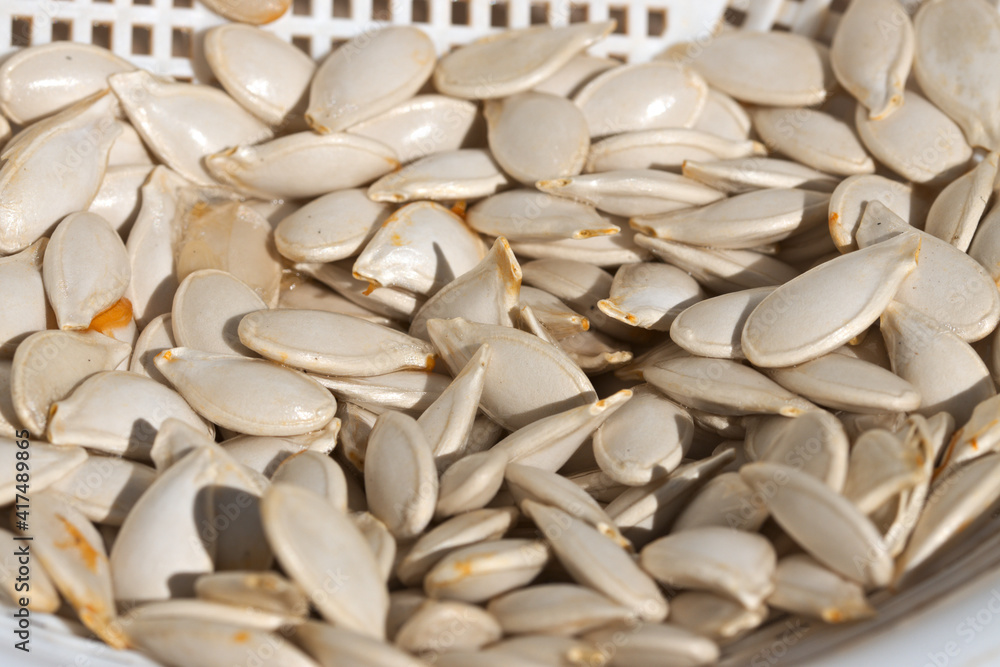 Closeup of a pumpkin seeds in a bowl Closeup of a pumpkin seeds in a bowl