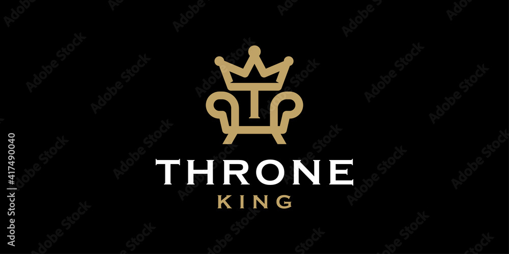 Royal chair with initial T and crown for Throne logo design Royal chair with initial T and crown for Throne logo design
