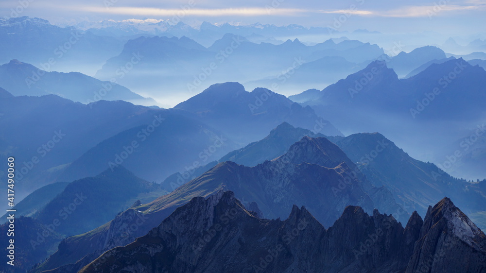 Great view from Säntis, the highest peak of Swiss Alpstein Massif Great view from Säntis, the highest peak of Swiss Alpstein Massif
