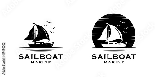 Sailboat marine logo silhouette design inspiration template