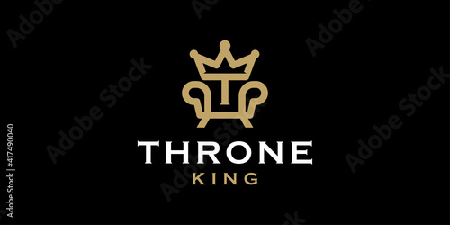 Royal chair with initial T and crown for Throne logo design