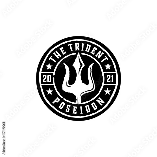 Vintage trident poseidon logo. Can be for stamp, seal, sticker design
