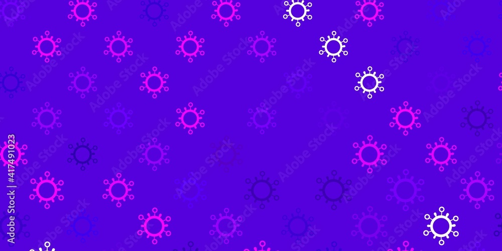 Naklejka premium Dark purple vector backdrop with virus symbols.