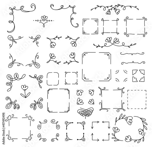 Doodle set of corner Hand drawn line sketch style. Vector illustration