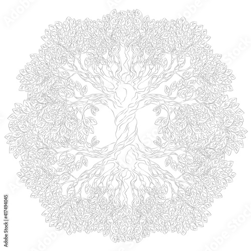 Yggdrasil tree. Celtic symbol of the ancient Vikings. The symbol of the ancient peoples of northern Europe. Norse cosmology, is an immense and central sacred tree.