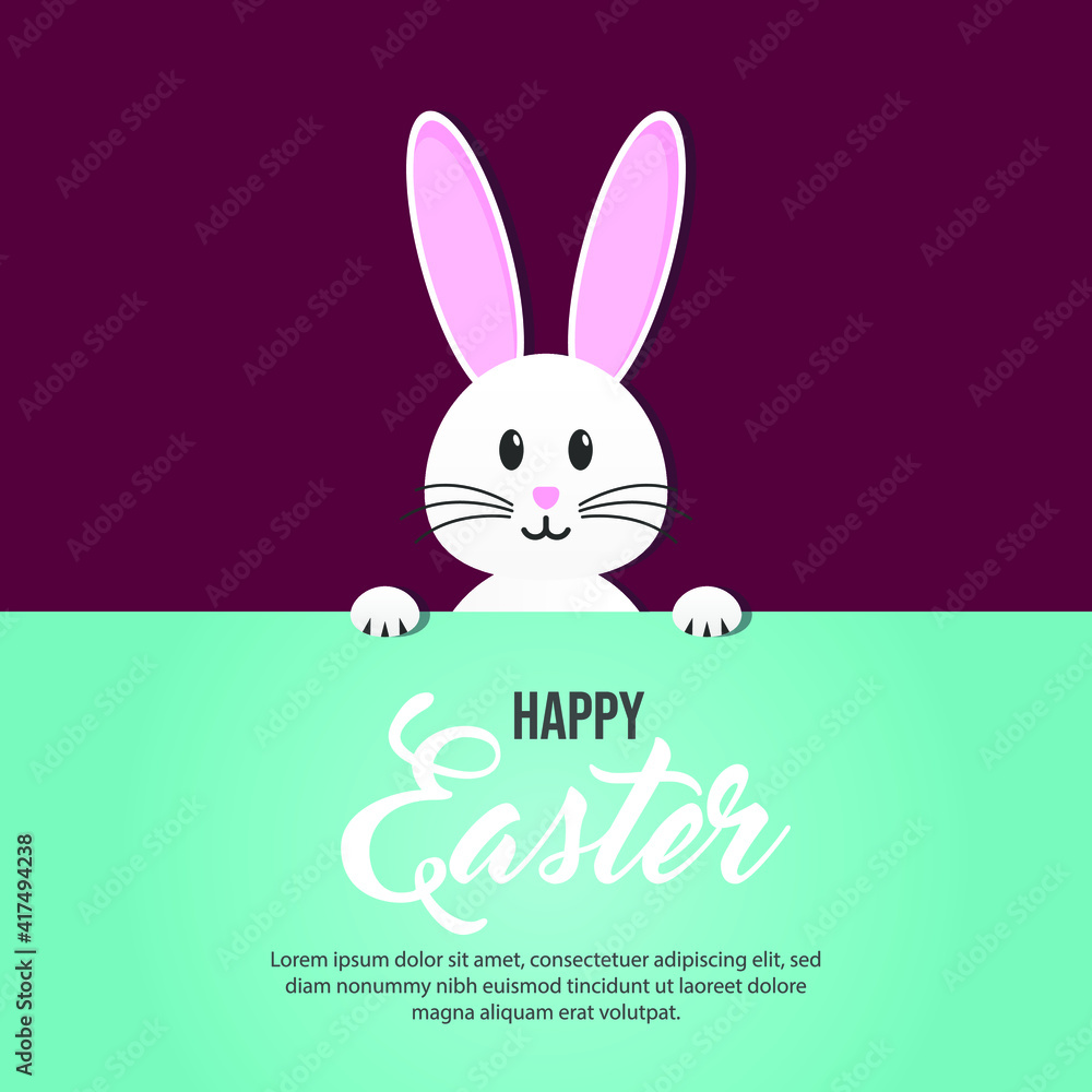 Fototapeta premium Happy Easter greeting card with rabbit, egg and banner vector
