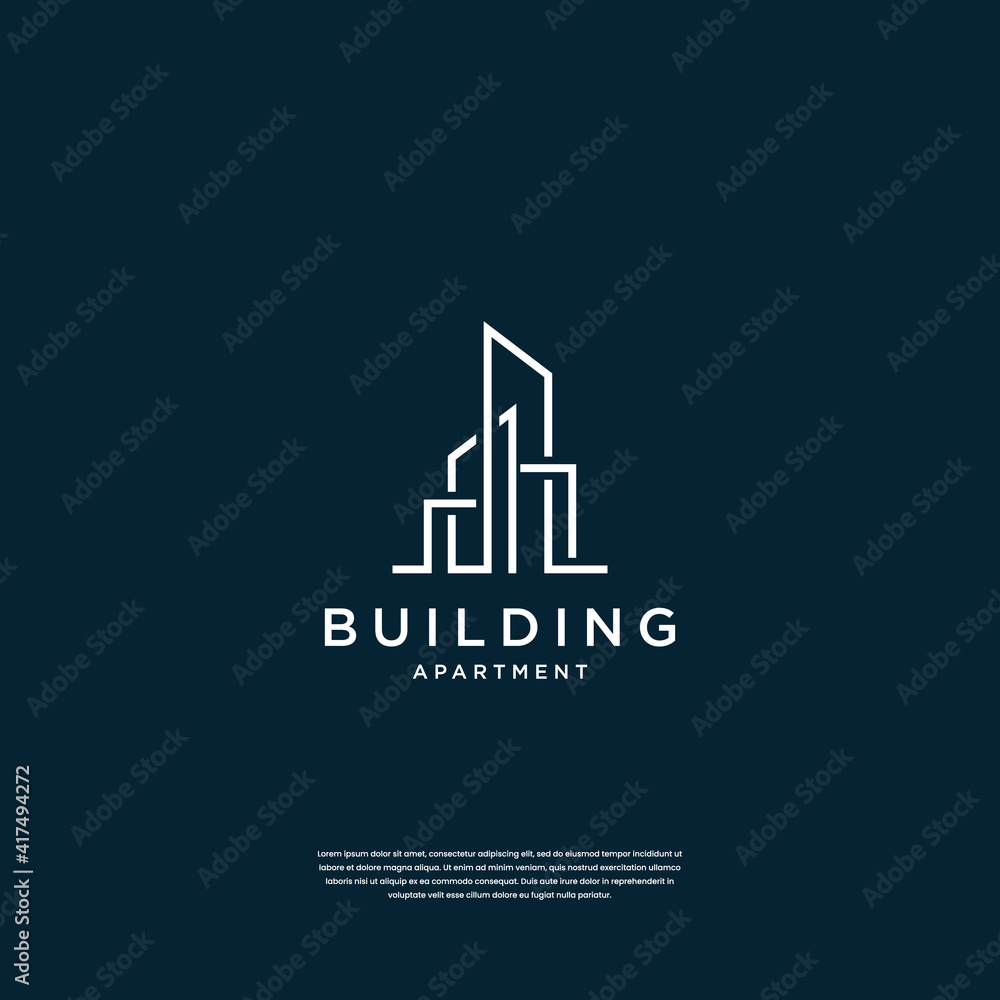 Building real estate architecture logo design with line art style