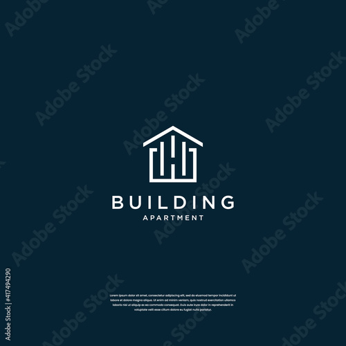 Minimalist home logo design real estate, building, architecture, construction with line art style