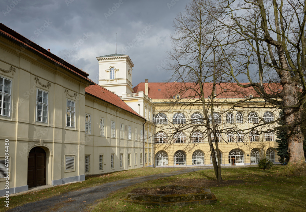 Buildings of Teplice Castle from garden at southern side, Czech.