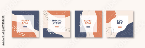 Set of abstract instagram sale post template with pastel colors