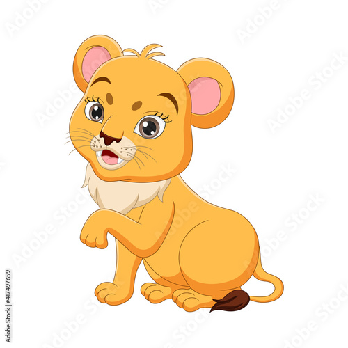 Cute baby lioness cartoon on white background