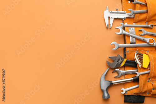 Tableau sur toile Set of construction tools on color background