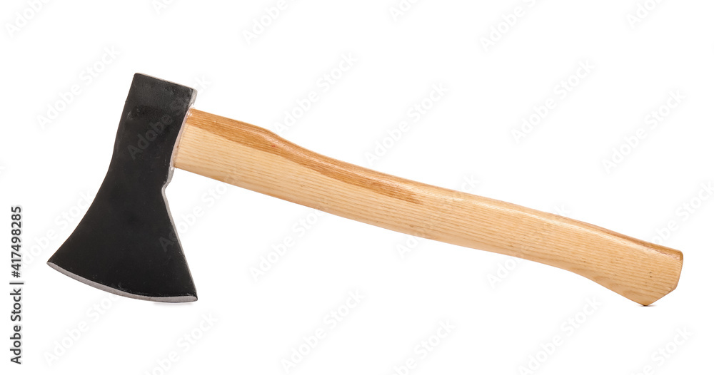 Ax with wooden handle on white background