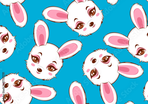 Rabbit White Cute seamless pattern, Bunny character design.