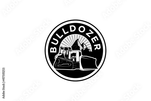Bulldozer logo template vector. Heavy equipment logo vector for construction company. Creative excavator illustration for logo template.