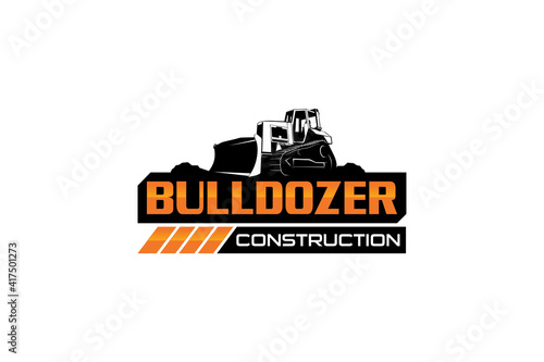Bulldozer logo template vector. Heavy equipment logo vector for construction company. Creative excavator illustration for logo template.