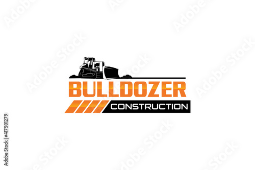 Bulldozer logo template vector. Heavy equipment logo vector for construction company. Creative excavator illustration for logo template. photo