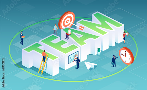 Vector of people working together building a team