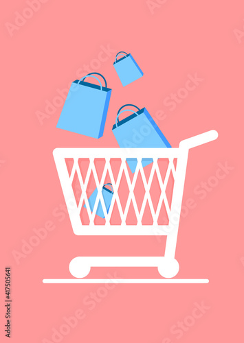 Shopping cart icon, flat graphic design template, trolley symbol, shop sign, vector illustration