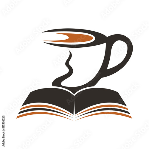 Coffee cup with book concept. Coffee cup logo design combined with book.