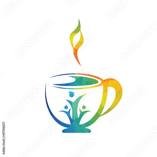 Students coffee cup logo vector design. Graduate students in cup of tea.