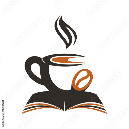 Coffee cup with book concept. Coffee cup logo design combined with book.