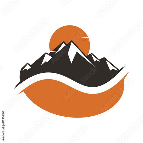 Mountain coffee bean logo vector design.  Mountain coffee with sunset view.