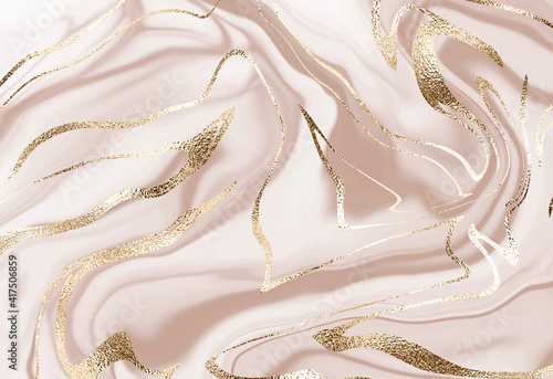 Chic liquid marble painting background design with gold waves.