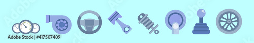 set of gear box cartoon icon design template with various models. vector illustration isolated on blue background