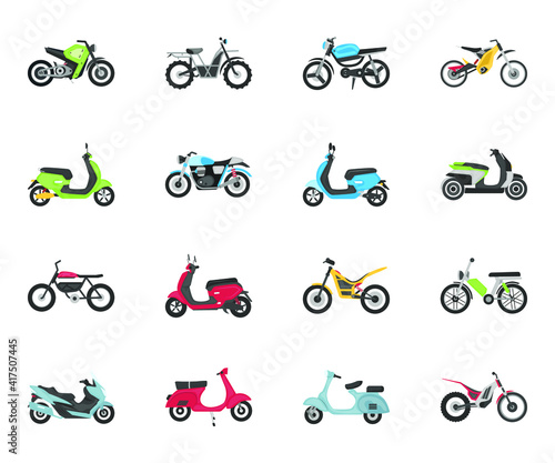 
Pack of Motorbikes Flat Icons 

