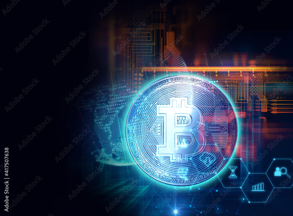 3d rendering of Bitcoin on financial graph background 3d rendering of Bitcoin on financial graph background