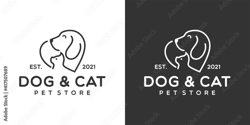 Line Of Head Pet Logo Design. Line Of Head Pet Logo Template. Modern Design. Flat Logo. Vector Illustration
