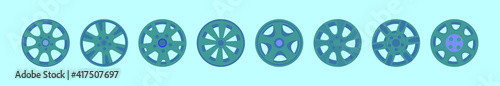 set of hubcap cartoon icon design template with various models. vector illustration isolated on blue background photo