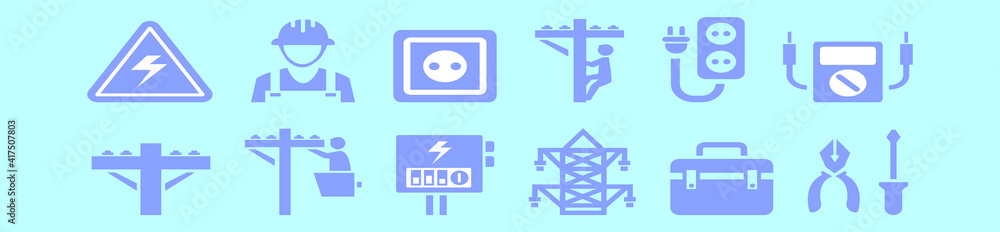 set of lineman cartoon icon design template with various models. vector illustration isolated on blue background set of lineman cartoon icon design template with various models. vector illustration isolated on blue background