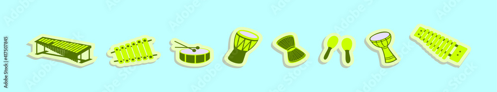 set of marimba cartoon icon design template with various models. vector illustration isolated on blue background set of marimba cartoon icon design template with various models. vector illustration isolated on blue background