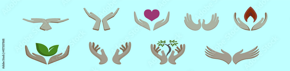 Obraz premium set of healing hands cartoon icon design template with various models. vector illustration isolated on blue background