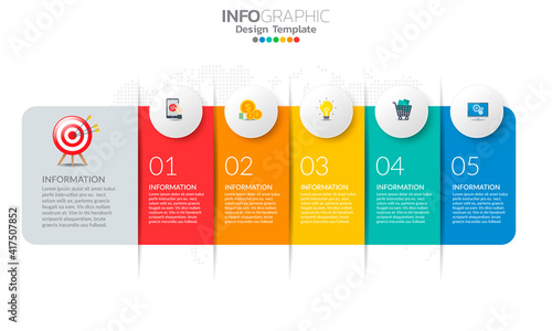 Timeline infographic template with arrows and 5 options flat design