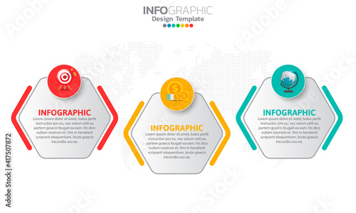 Timeline infographic template with arrows and 3 options flat design