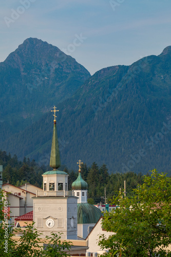 USA, Alaska, Sitka. St. Michael's Russian Orthodox Cathedral in town.