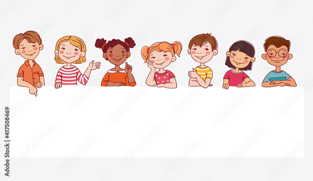 Funny kids. Vector cute boys and girls collection. Multi-ethnic group of happy children. Different cartoon faces icons Funny kids. Vector cute boys and girls collection. Multi-ethnic group of happy children. Different cartoon faces icons