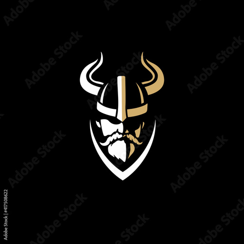 Viking head vector image. Head of bearded 
viking warrior with horned helmet.