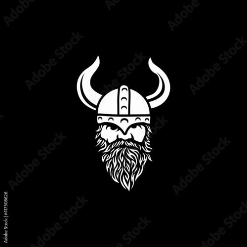 Viking head vector image. Head of bearded viking warrior with horned helmet.