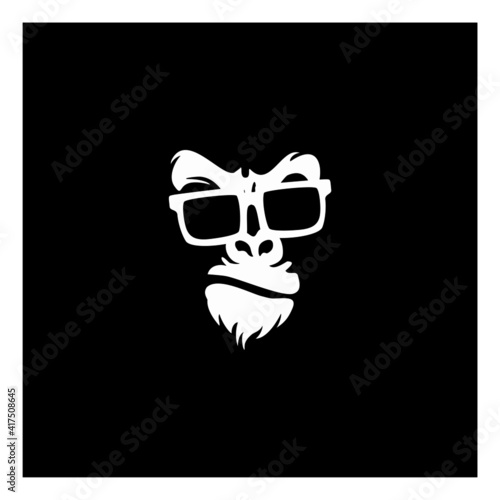 gorilla, ape head using glasses, vector logo illustration