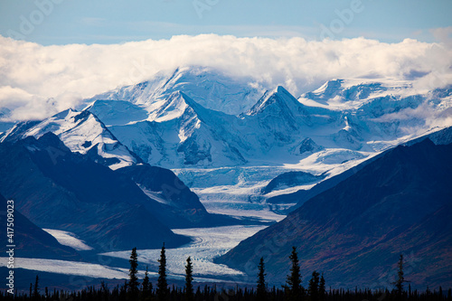 Glenn Highway, Knik Glacier, Chugach mountains, Alaska, USA. photo